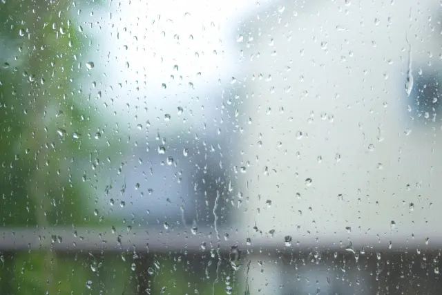 窓についた雨の滴