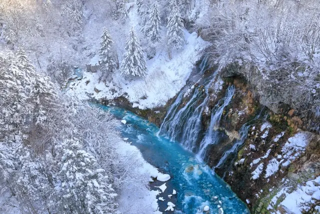 冬の北海道美瑛の白ひげの滝